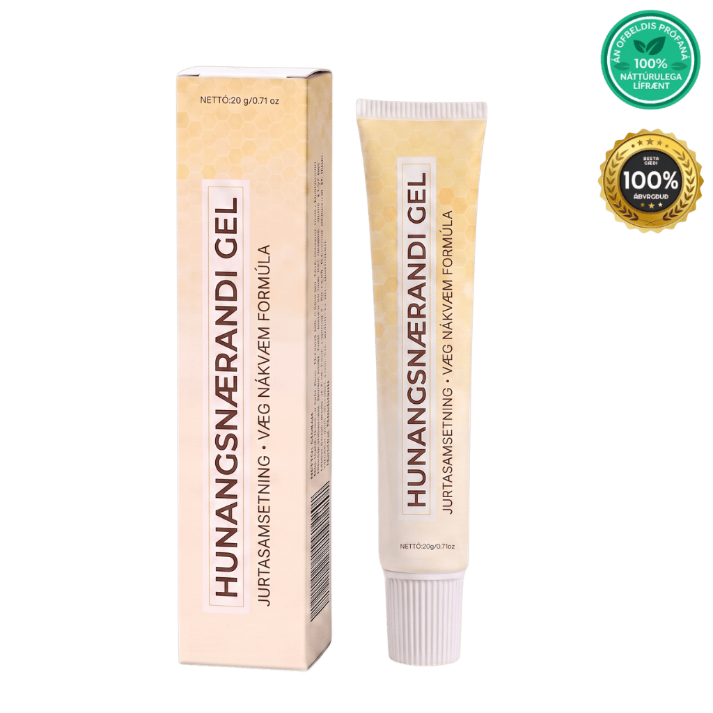 Hunangsnærandi hlaup tube and box, lightweight nourishing gel for fresh and smooth skin.