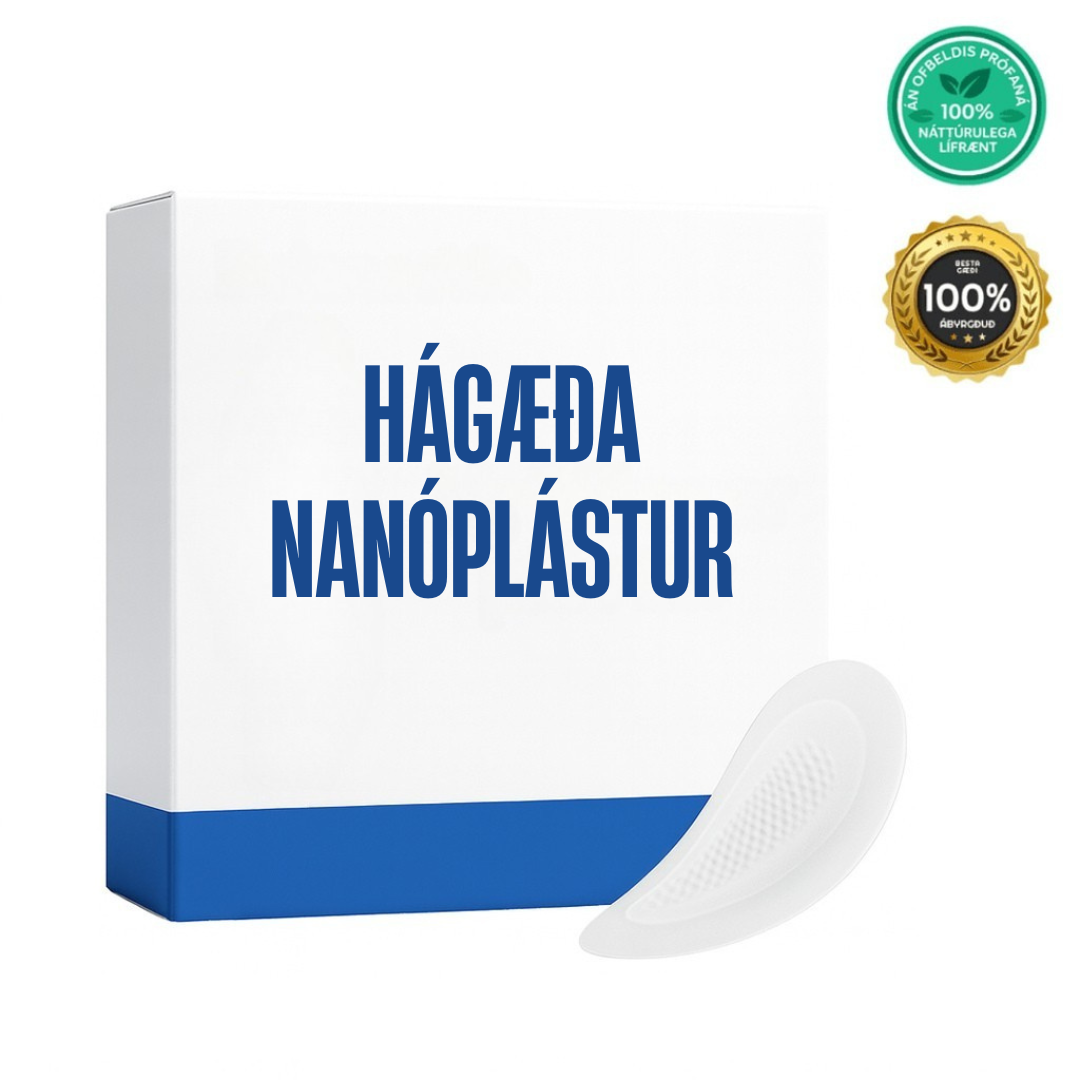 Hágæða nanóplástur - örþunn snyrtiplástur í kassa með merki um náttúrulega innihaldsefni.
