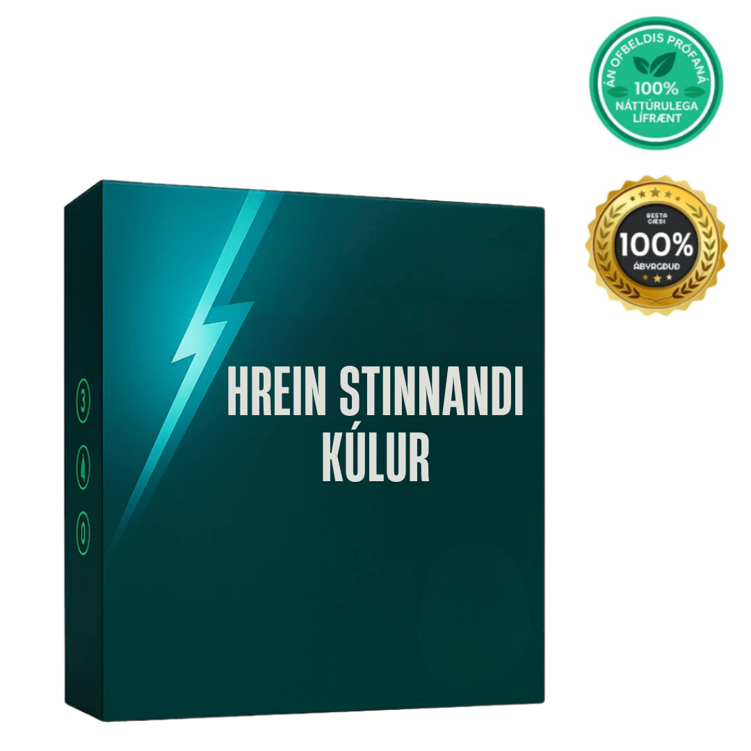 Hrein Stinnandi Kúlur product packaging with certifications for natural ingredients.