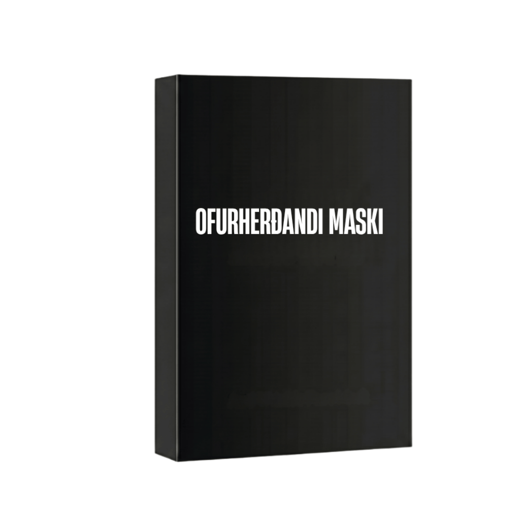 Ofurherðandi maski packaging featuring the product name prominently in white text on a black background.