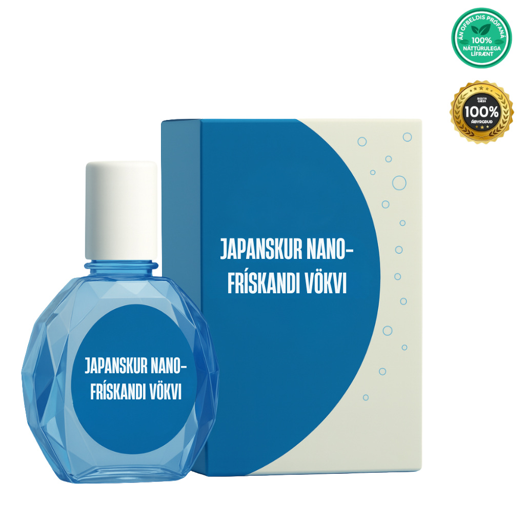 Japanskur nano-frískandi vökvi í fallegum pakka með bláum útliti.