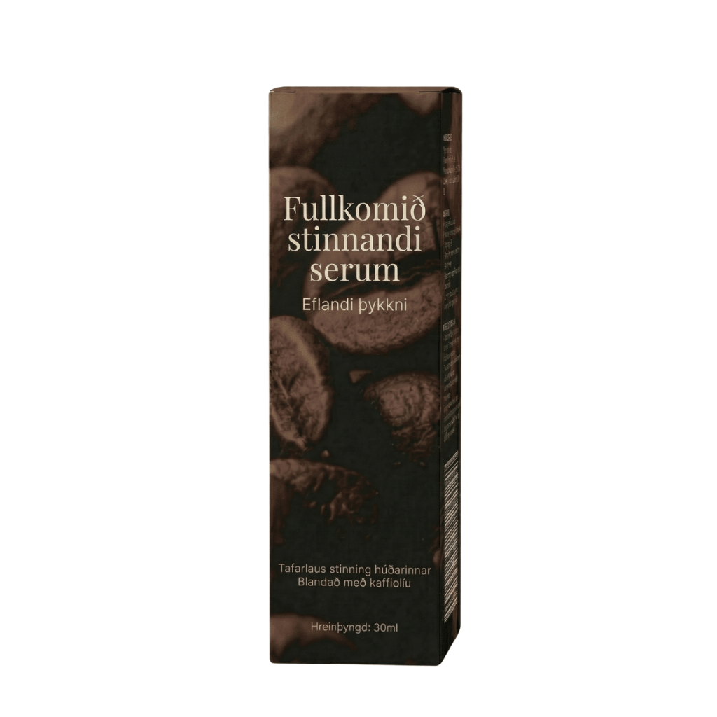 Fullkomið stinnandi serum í trékassa, hannað til sléttar húðar og ljómandi útlits.