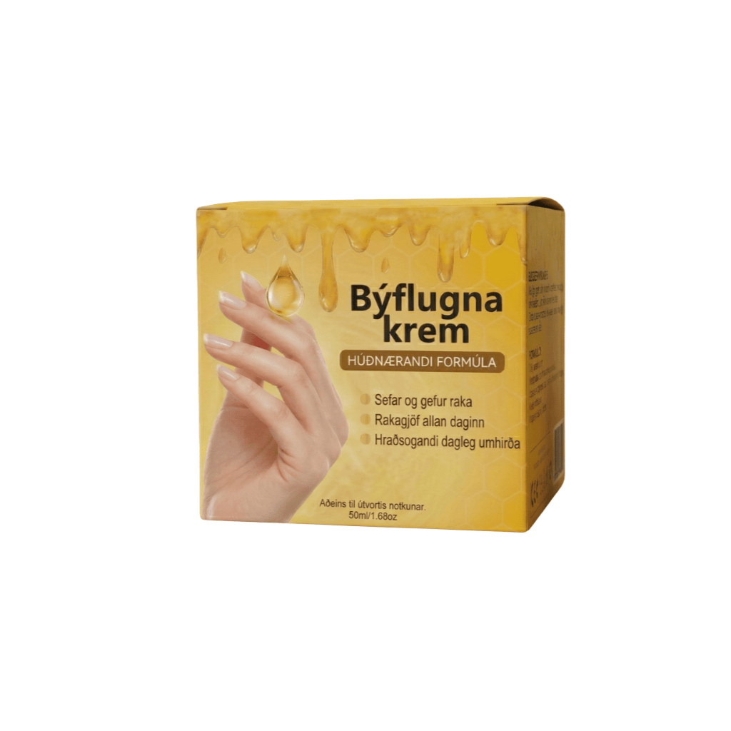 Býflugna krem í umbúðum með hendur að bera kremið á húðina, náttúruleg húðvörur.