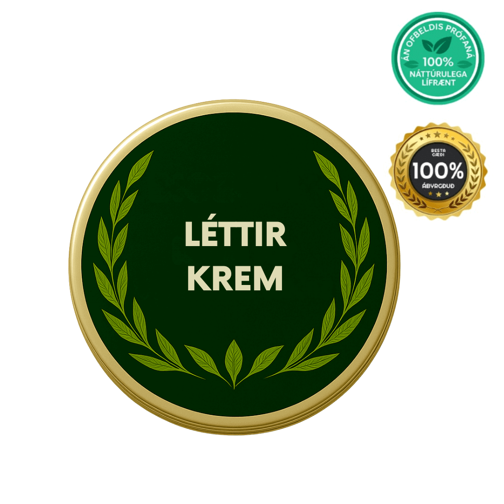 Léttir Krem product packaging featuring natural ingredients and certification seals.