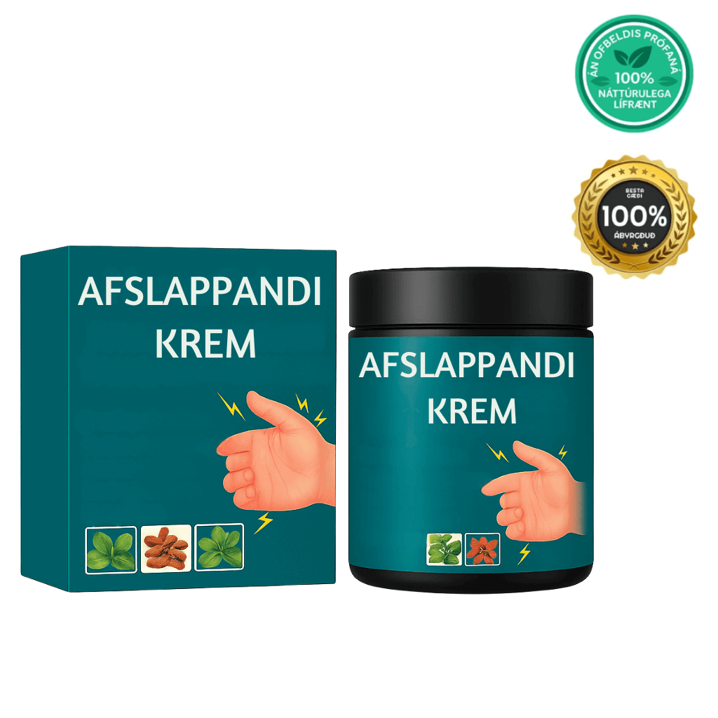Afslappandi krem product packaging with jar and box, showcasing soothing formula and natural ingredients.