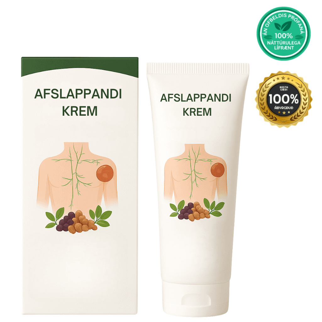 Afslappandi krem product packaging and tube designed for soothing skin and reducing visible inflammation.