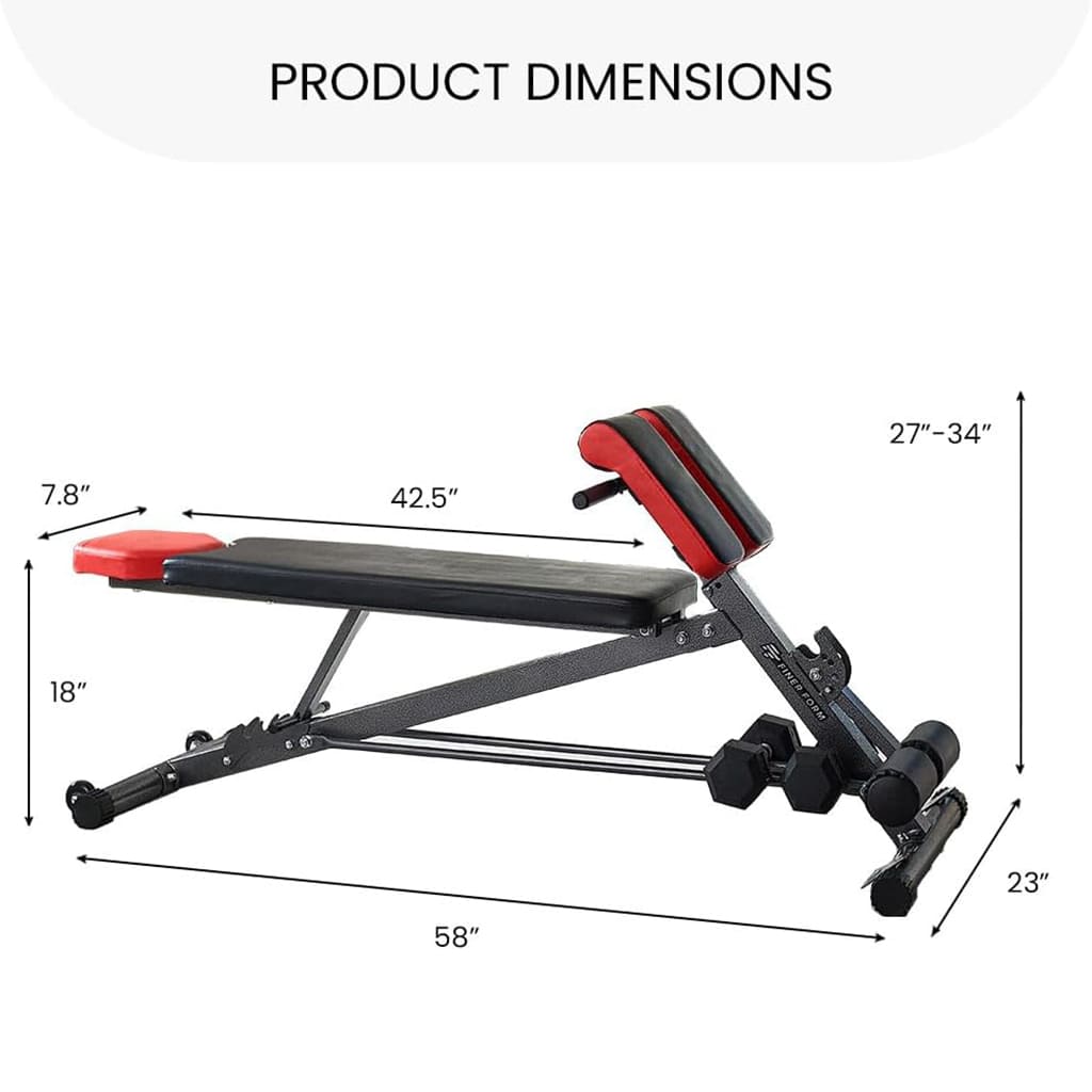 Arcticpure FlexBench product dimensions showing adjustable settings and sturdy design for home workouts