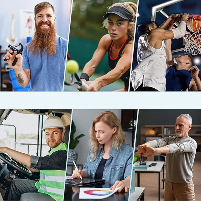 Collage of active individuals showcasing diverse sports and professions using Arcticpure GripEase for grip support.