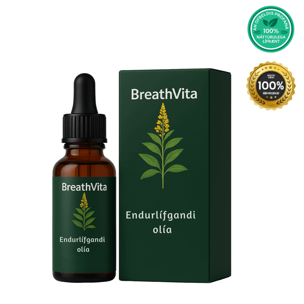 Arcticpure Endurlífgandi olía in a bottle with packaging from BreathVita, promoting natural wellness and balance.