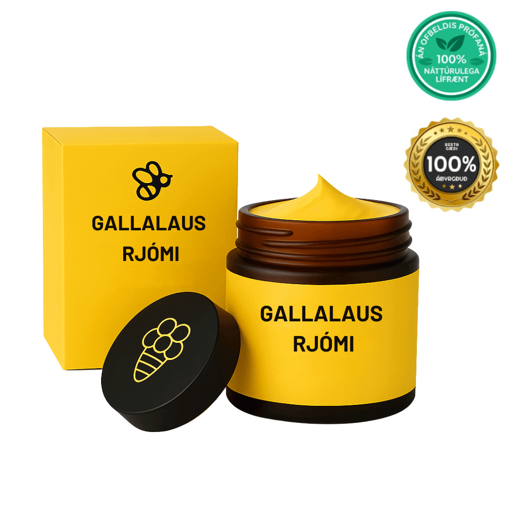 Gallalaus rjómi in a yellow jar and box, showcasing high-quality natural skin care.