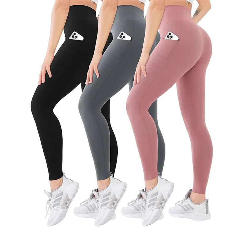 Arcticpure SilhouLift body-lifting leggings in black, gray, and pink, featuring a pocket for convenience.