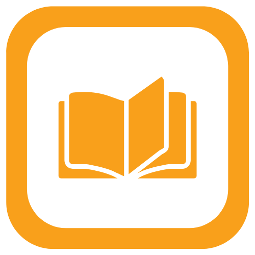 Ókeypis Útgefinn Rafbók icon depicting an open book in an orange square.