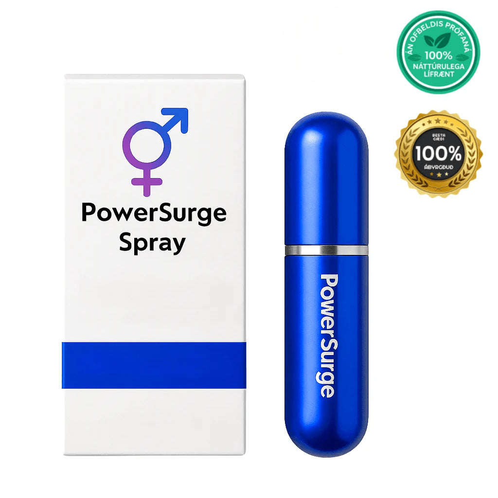 Arcticpure orkugefandi sprey with blue packaging and logo, promoting natural energy and focus.