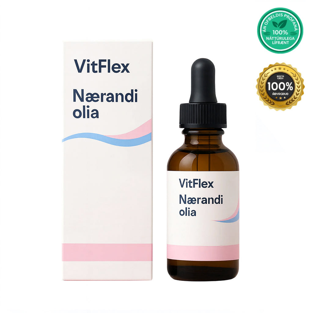 Arcticpure nærandi olía in a bottle with dropper and packaging from VitFlex, promoting natural energy and wellness.